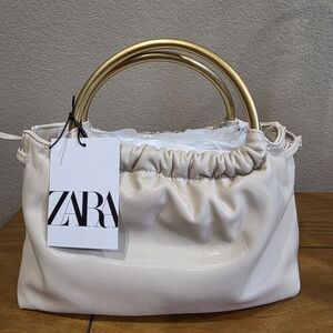 Zara Elegant Cream HandBag and Crossbody with Gold Accents